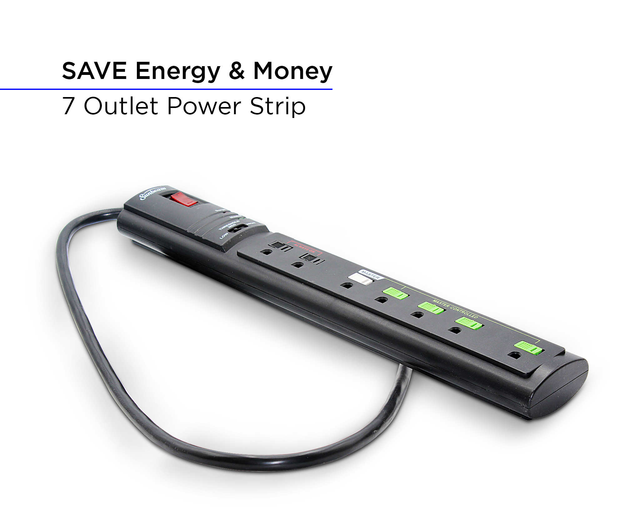 Sunbeam Advanced 7 Outlet Power Strip with Adjustable Threshold and